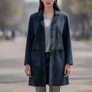 Dennis‎ Basso Genuine Leather Suede Black Blazer Jacket Women's L